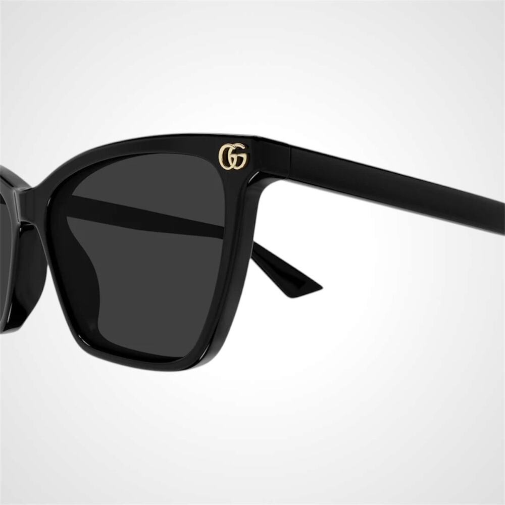 New GUCCI Sunglasses Black Acetate Square Gold Metal Interlocking GG Logo Womens - Picture 3 of 4